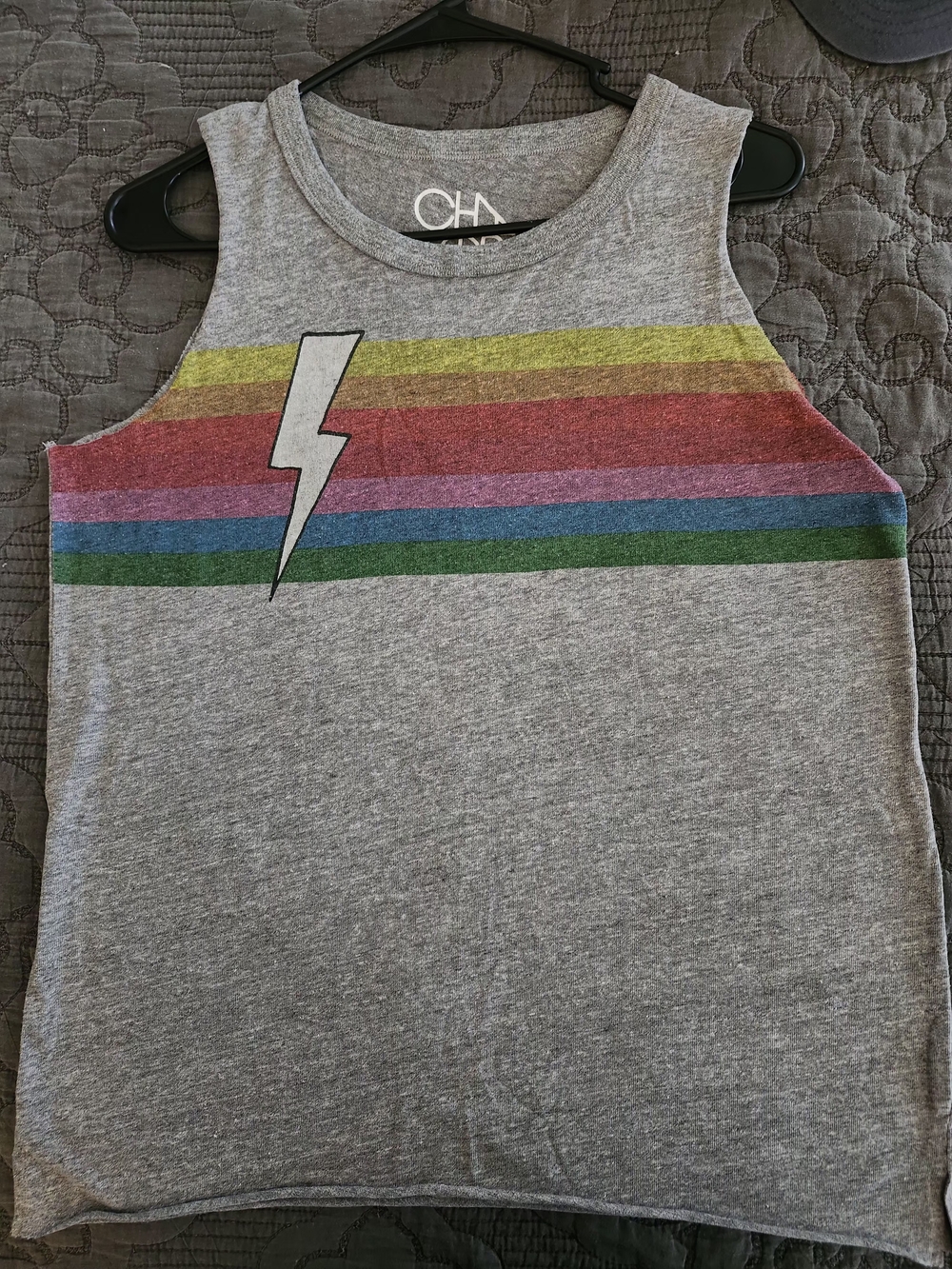 Chasor Gray Tank with Rainbow Stripes & Lightning Bolt